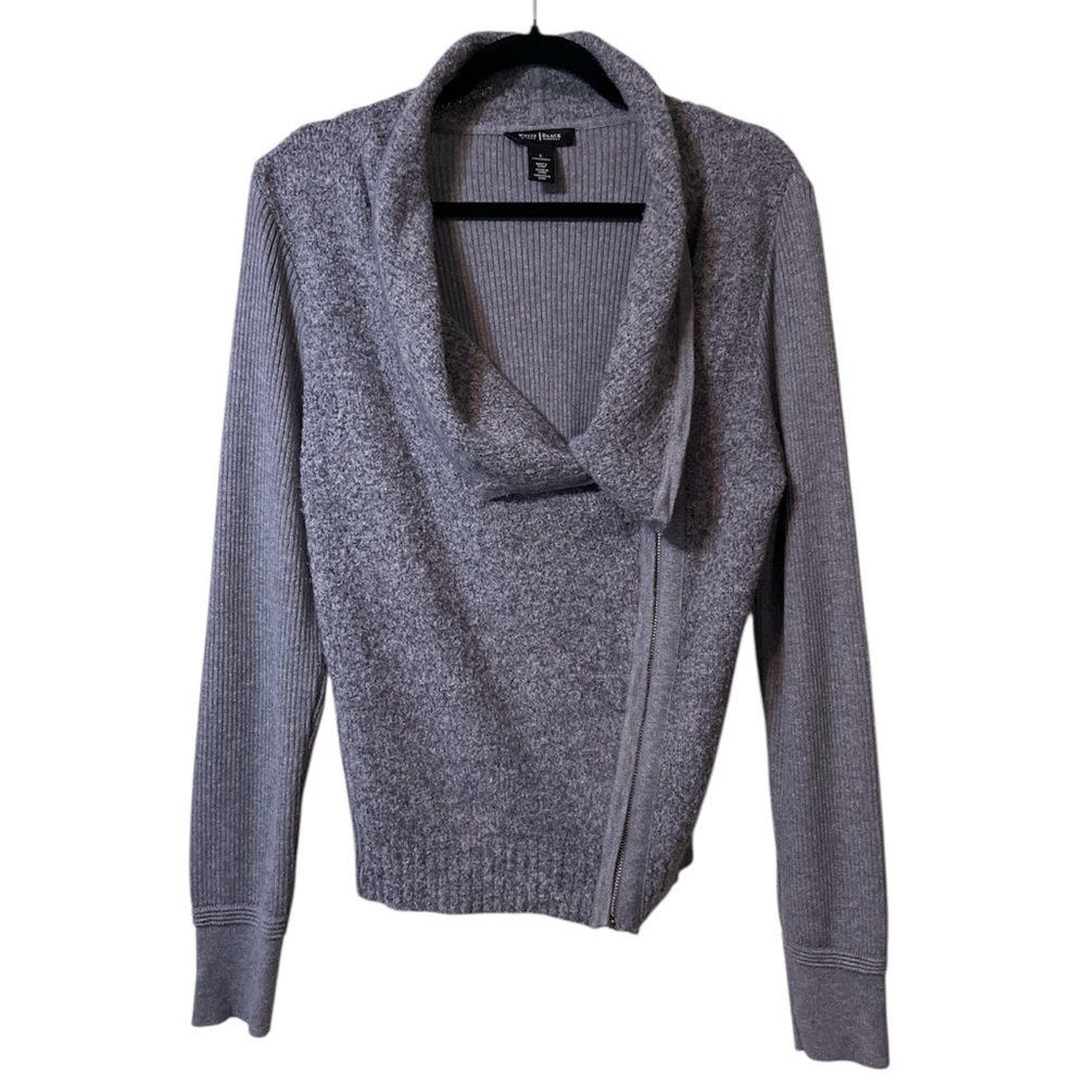 White House Black Market Sweater Wool Mixed Long Sleeves Cozy Gray Zip Up L